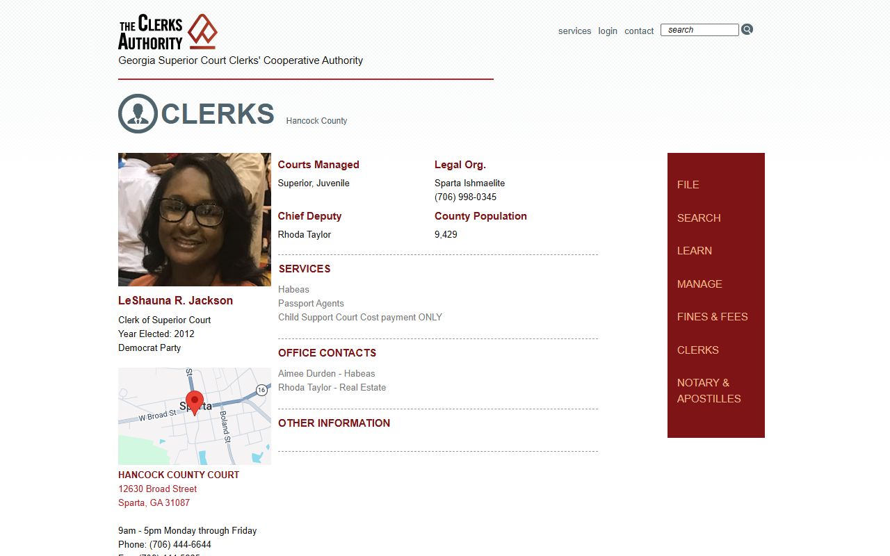 Hancock County Clerk of Superior Court records GSCCCA profile