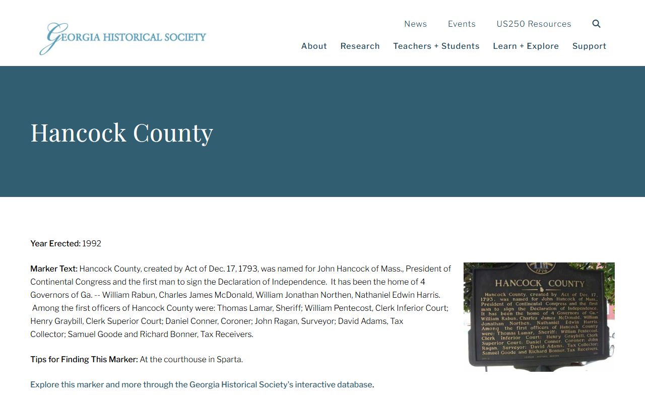 Hancock County Georgia court records history page