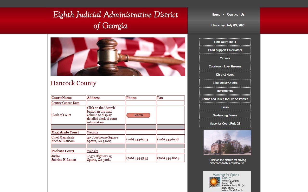 Hancock County Superior Court records Eighth Judicial Administrative District directory